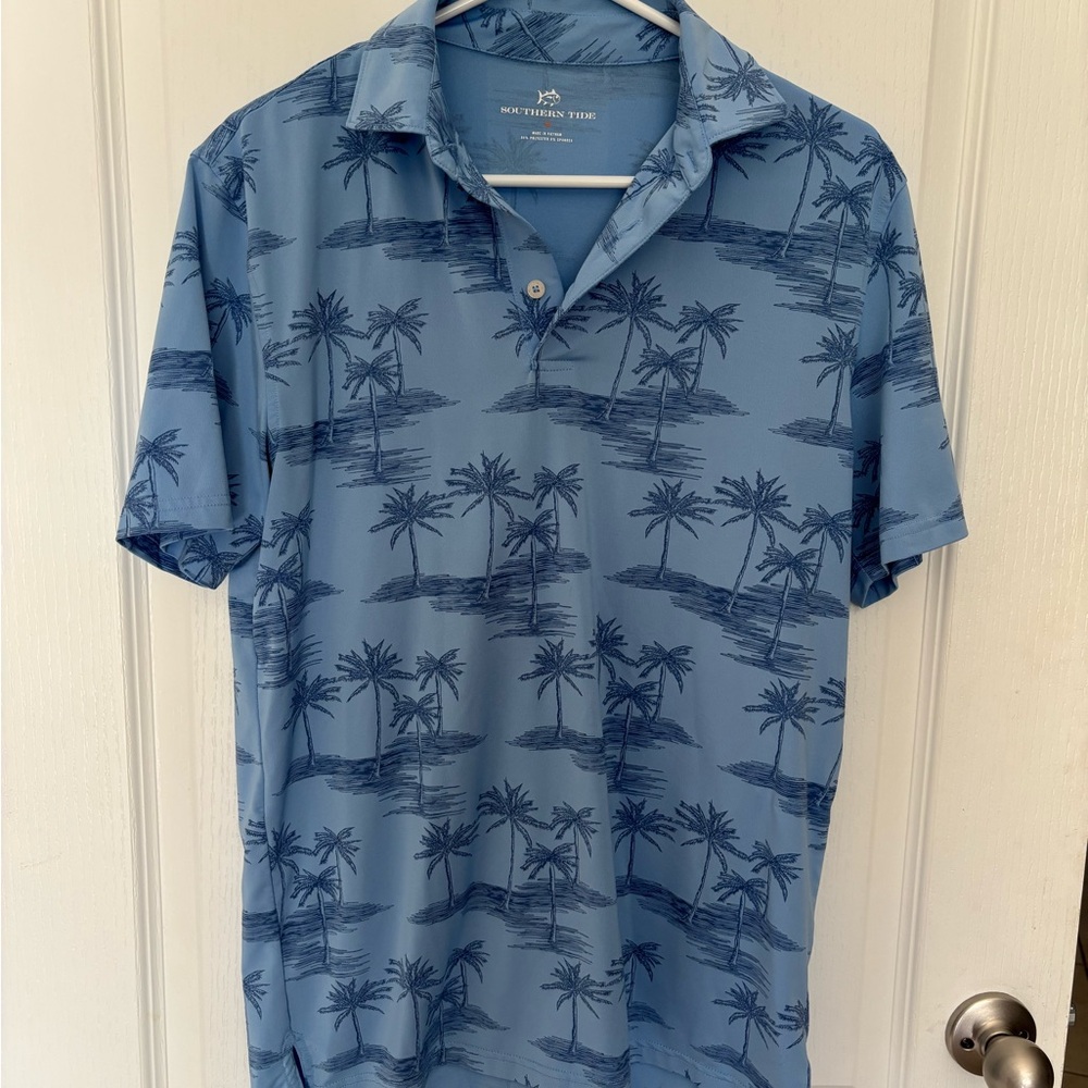 Tommy Bahama Light Blue Palm Print Polo
